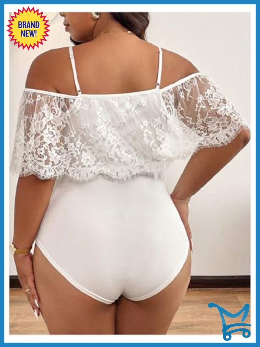 Plus Size Lace Cold Shoulder Short Sleeve Bodysuit Top - Picture 2 of 4